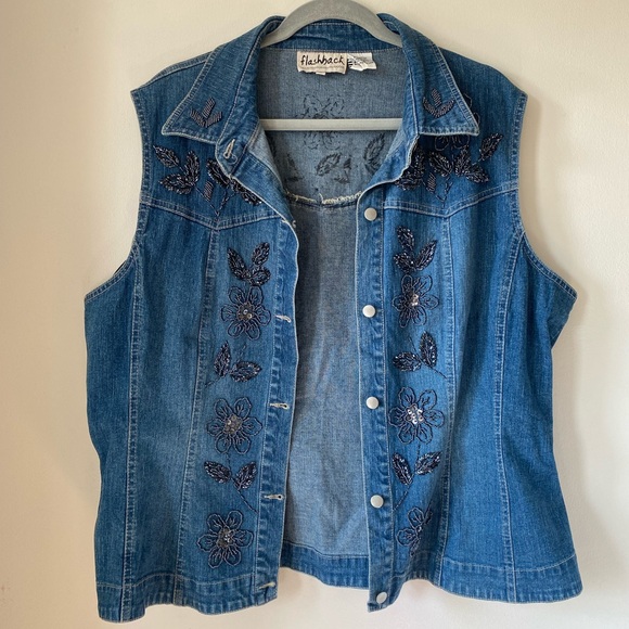 FlashBack Vintage Blue Denim Beaded Vest - Picture 2 of 10